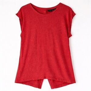 Tahari Red 100% Linen Button Back Top Large Cap Sleeve Summer Vacay Lightweight